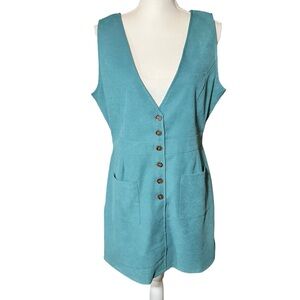 Tulip B Teal Green Corduroy Jumper Dress Button Front Pockets Size XL Fall‎ NWT